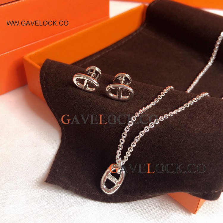 S925 Silver Hermes Necklace and Earrings Set - AAA Replica
